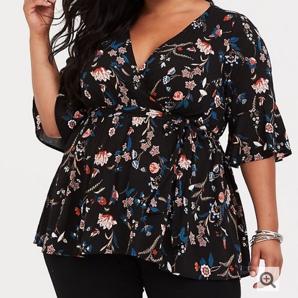 Torrid Lilly Black Floral Challis Blouse - Picture 2 of 9